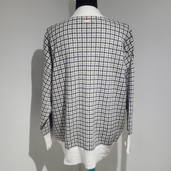 Barbour Women's Hebrides Plaid Cotton Cardigan Size 12 Cream Black Green Preppy - Picture 8 of 13